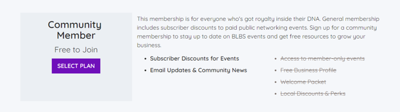 BLBS Free Membership Option Screenshot